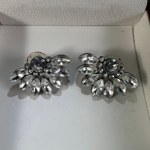 Jewelry - Vintage Silver-Tone Rhinestone Clip-On Earrings